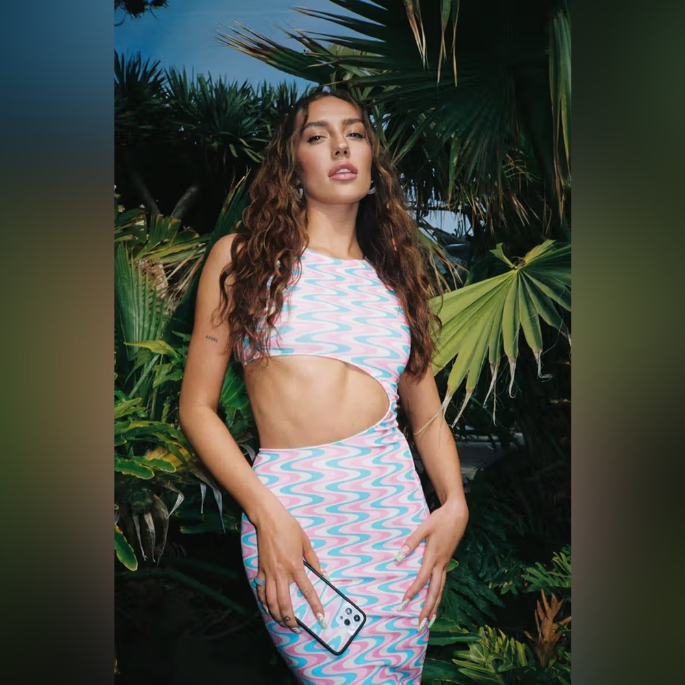 Frankie's Bikinis Pink & Blue Cutout Midi Dress
